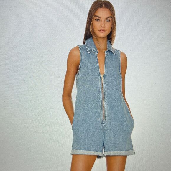 Show Me Your MuMu Pants - Show Me Your Mumu Reno Denim Romper in Blue Stream Size XXL